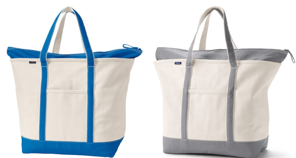 lands end tote in blue and gray