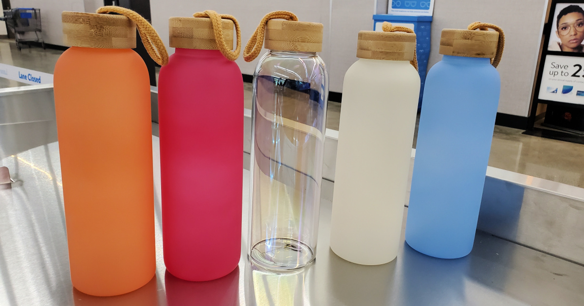 frosted glass water bottles with bamboo lids