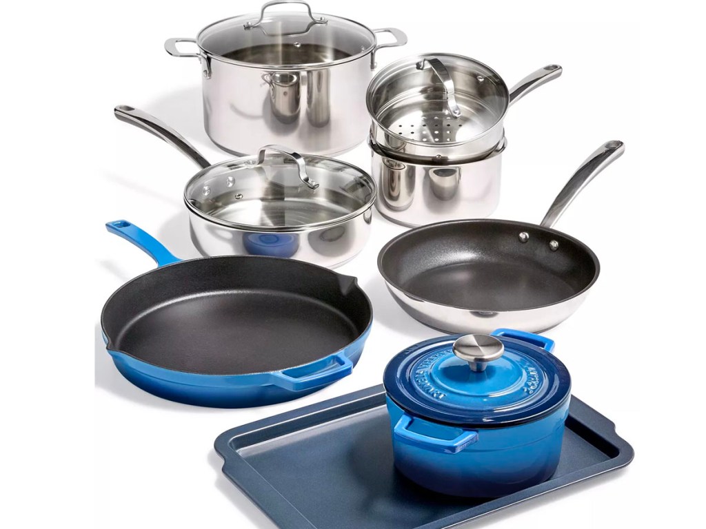 martha stewart blue cookware set stock image