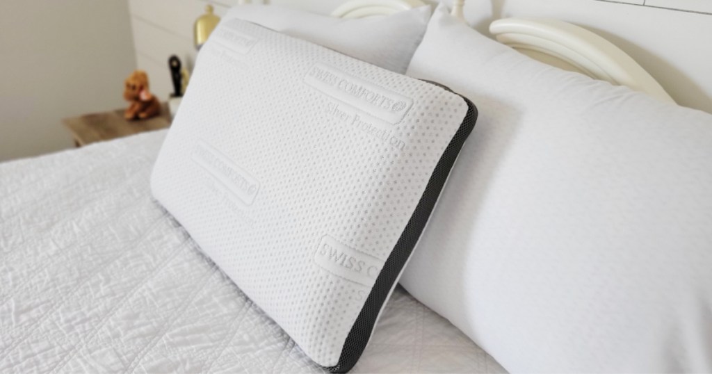 swiss comforts memory foam pillow on bed