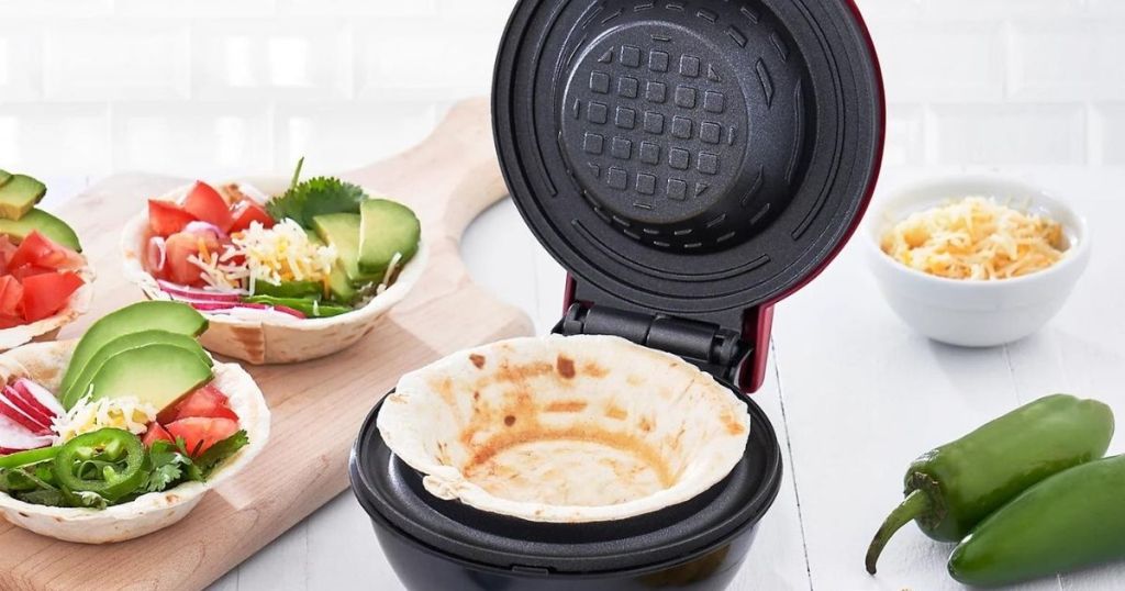 Dash Mini Waffle Bowl Maker in red
