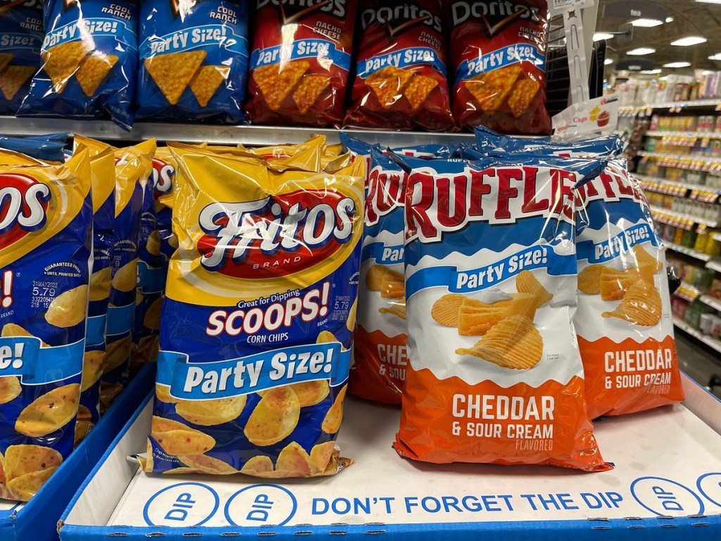 bags of party size chips at Kroger