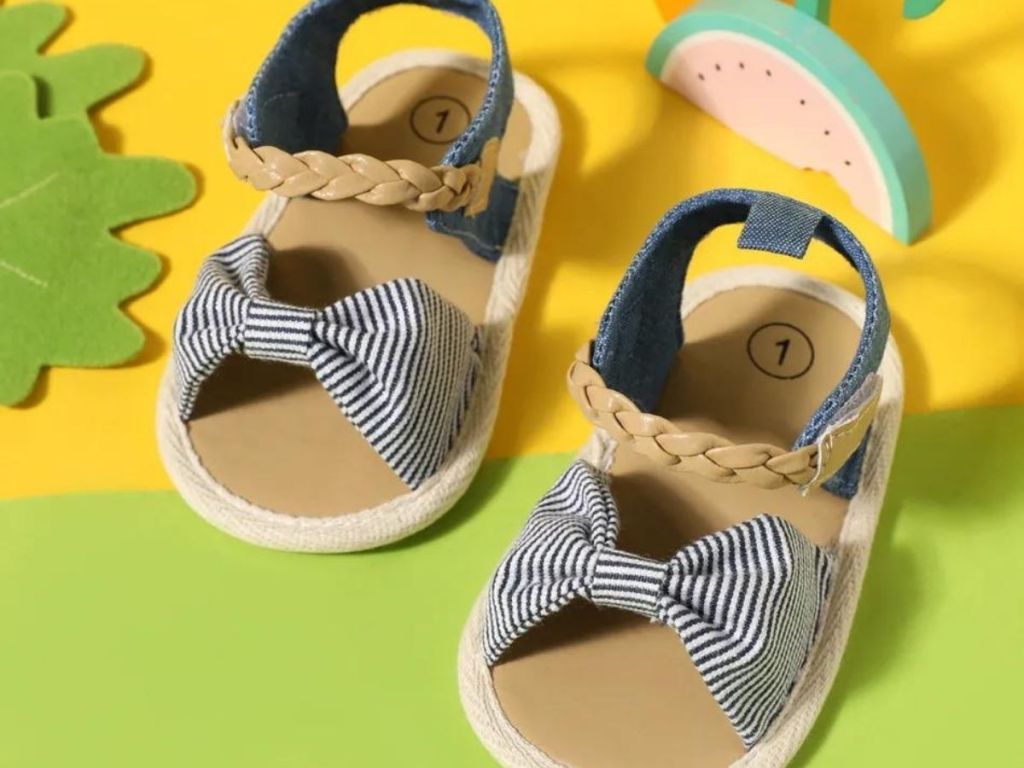 Baby/Toddler Braided Ankle Strap Stripe Bow Open Toe Sandals Prewalker Shoe