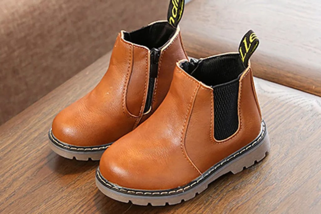 brown leather kids boots