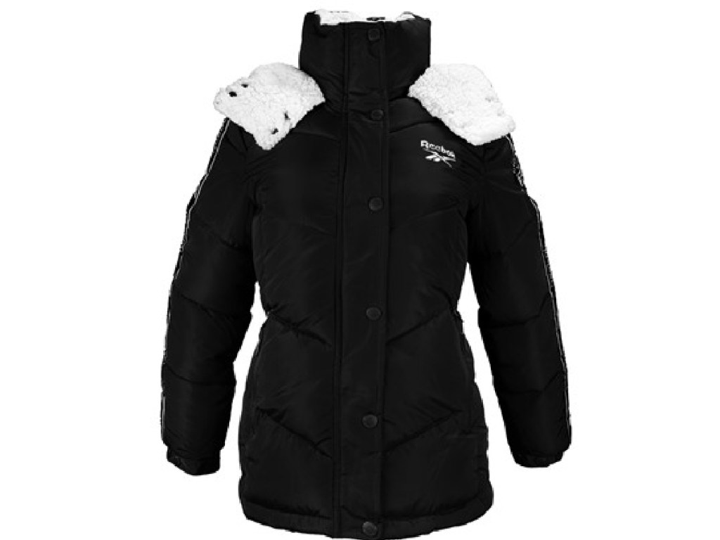 white and black reebok puffer jacket