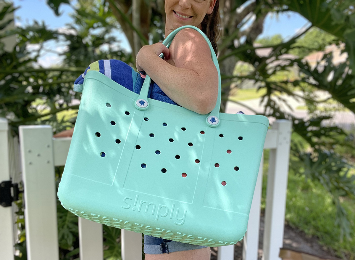 this rubber beach bag is a simply southern bogg bag alternative