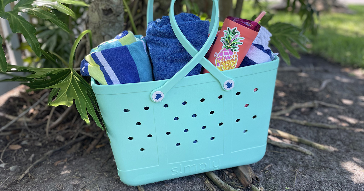 simply southern tote is a cute rubber beach bag that looks like a Bogg Bag