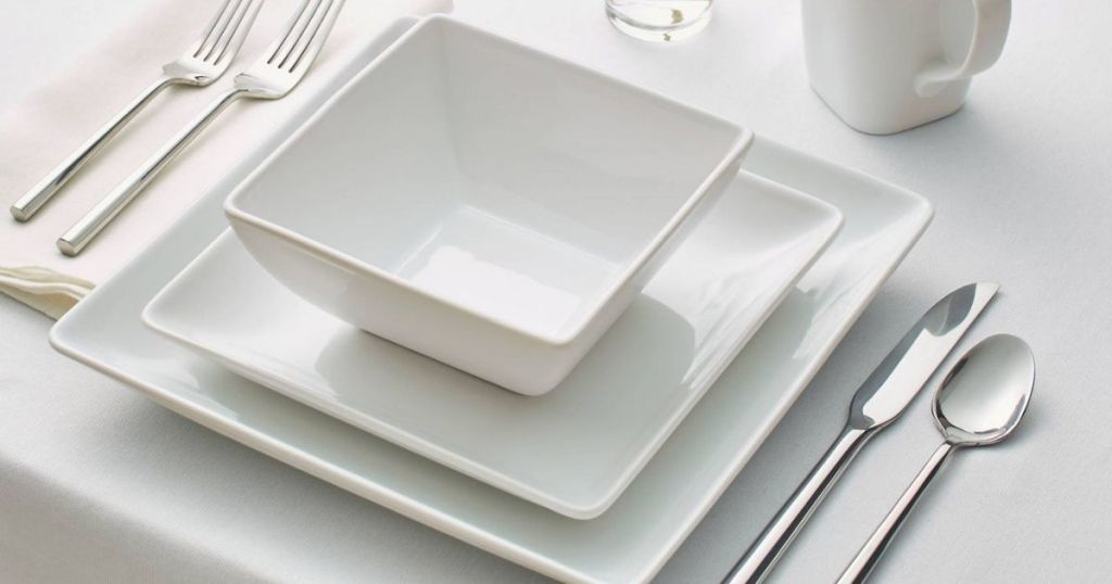 white dinnerware set at table