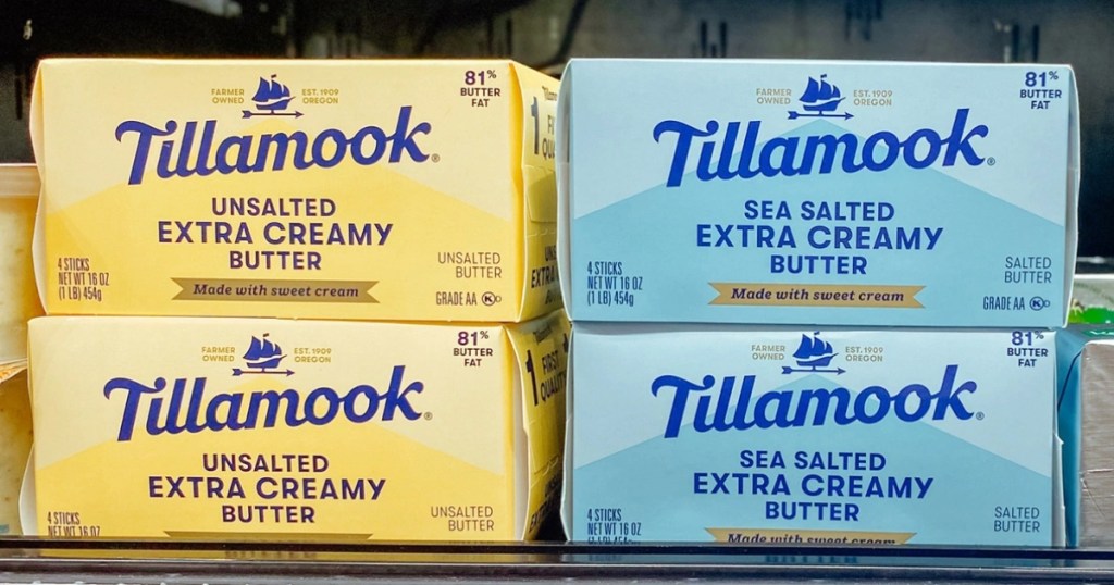 butter in refrigerator at grocery store