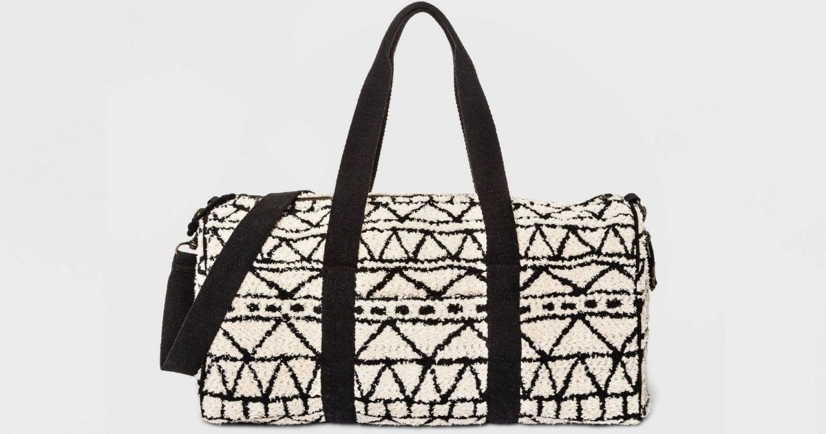 white and black geometric Universal Thread Duffel Weekender Bag