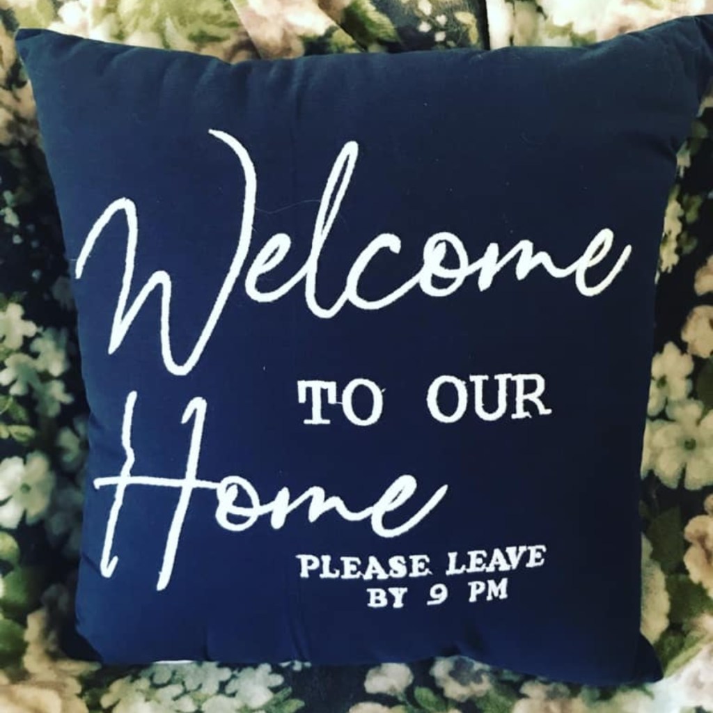 throw pillow with welcome message