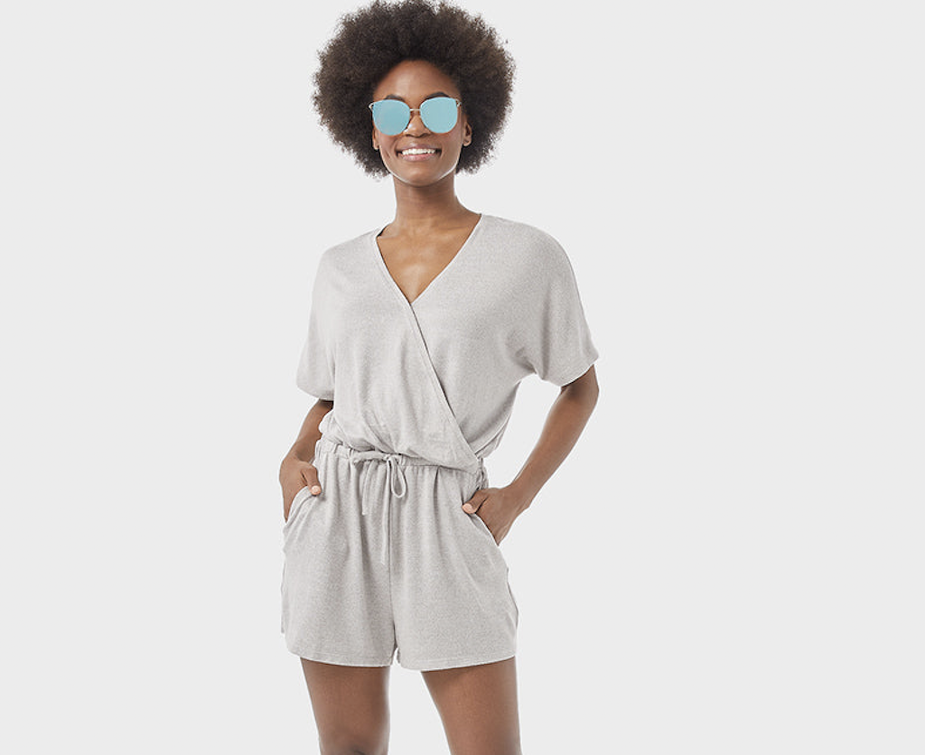 woman wearing romper with glasses 