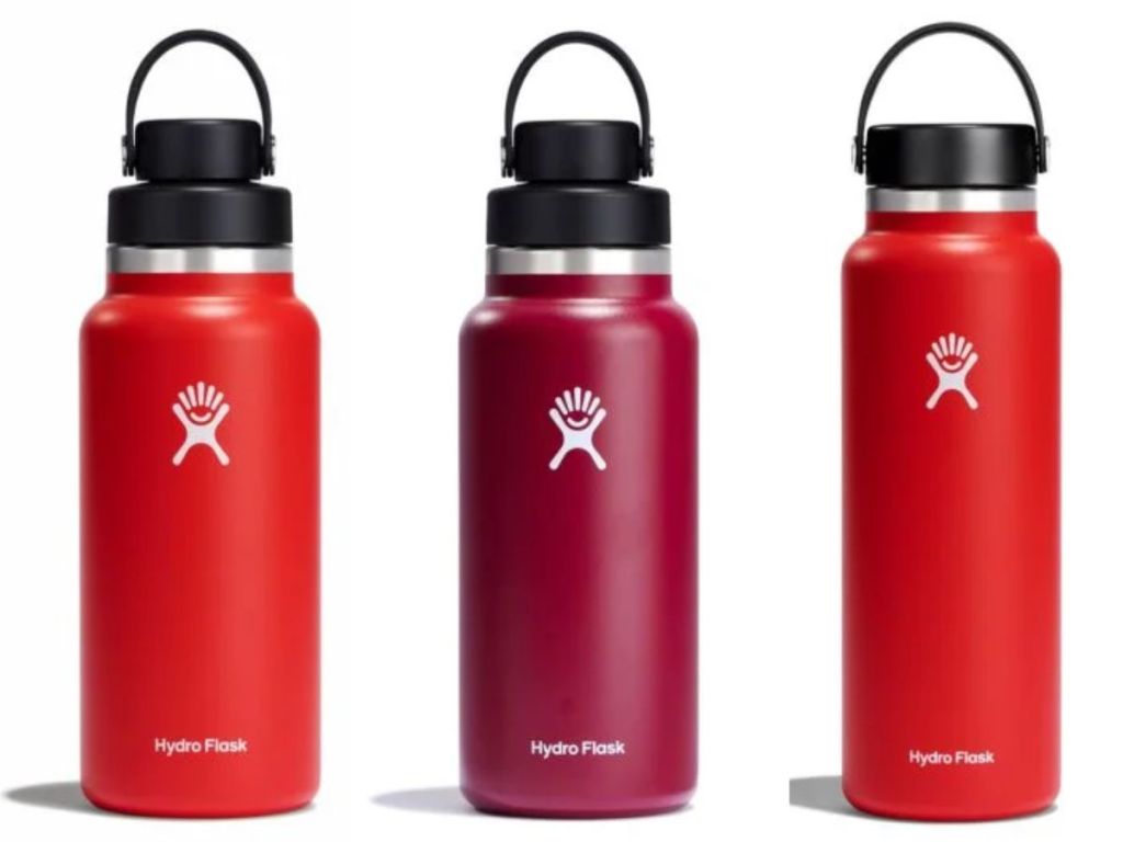 3 Red and Berry color Hydro Flask bottles