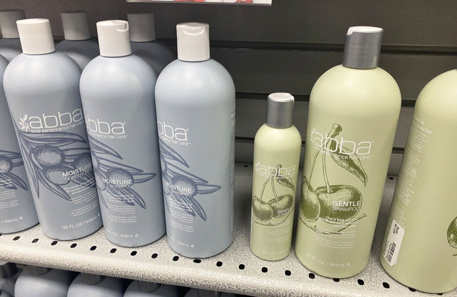 abba haircare liters on store shelf
