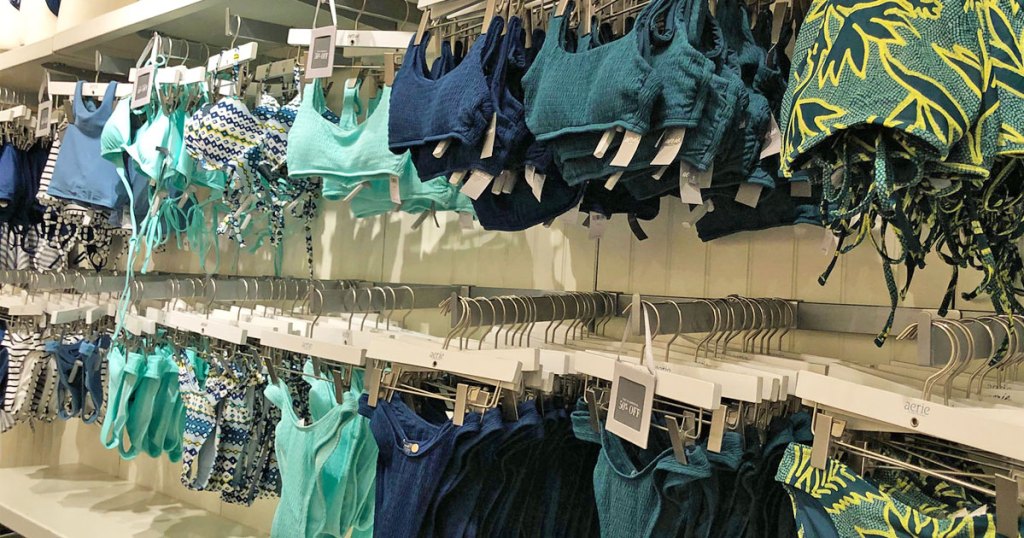 display of aerie bathing suits in store