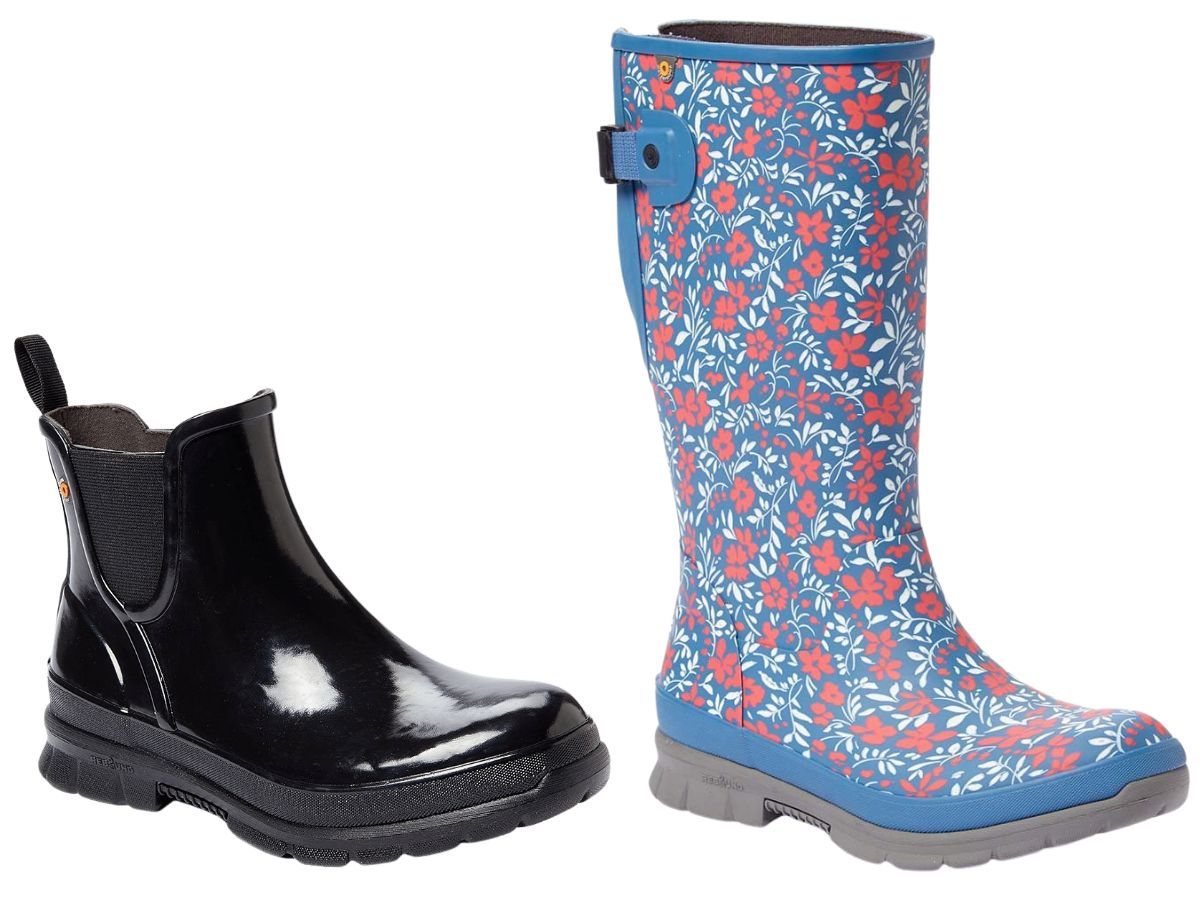Bogs Womens boots shiny black and indigo floral tall boots