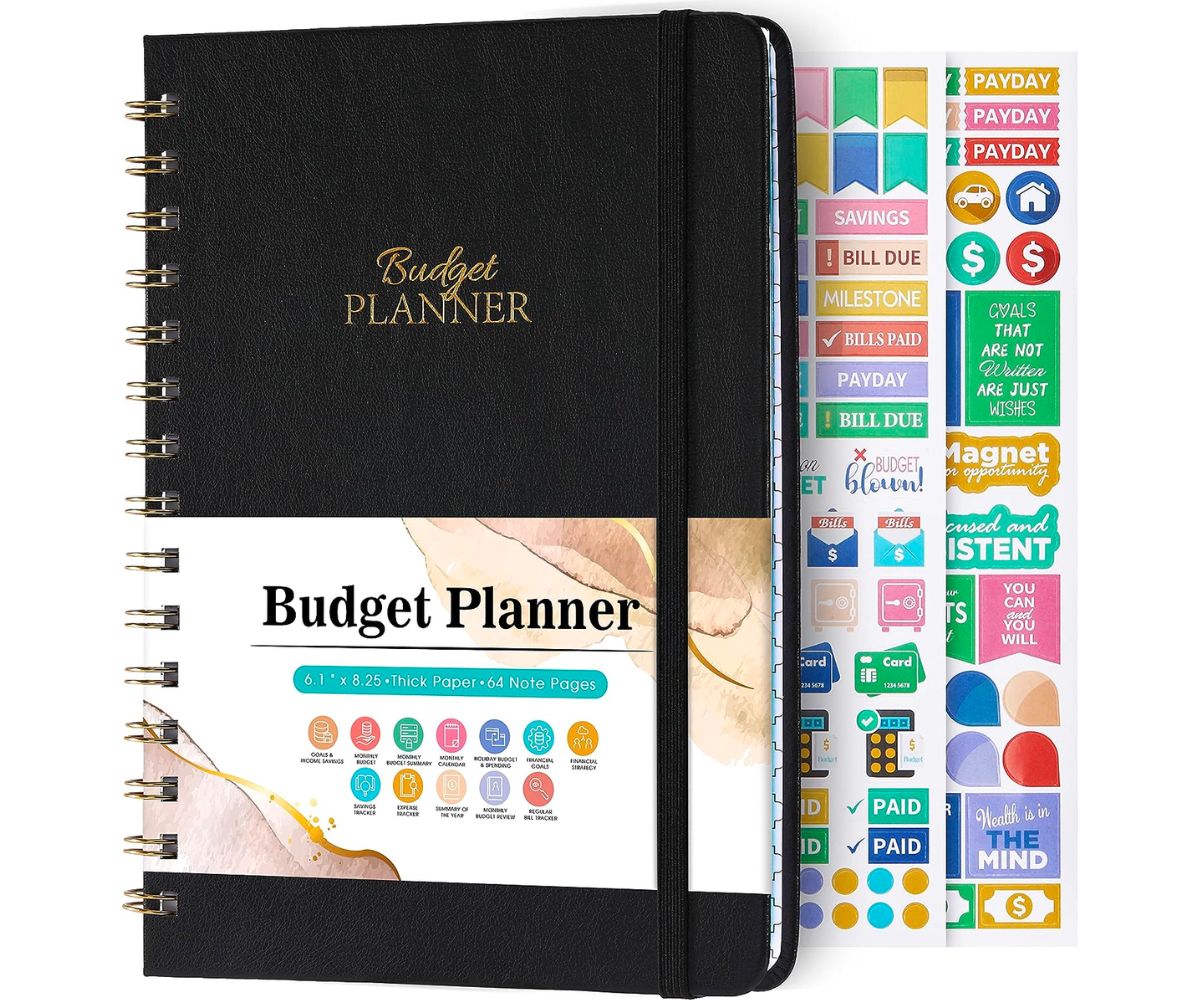 cover of a black Budget Planner with sticker sheets