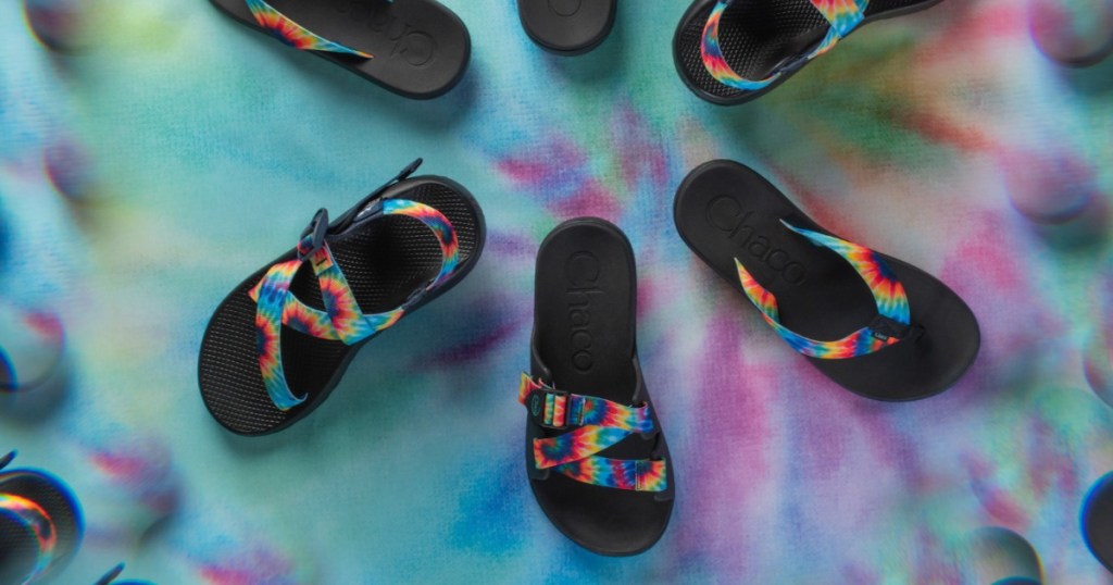 black and tie dye print sandals
