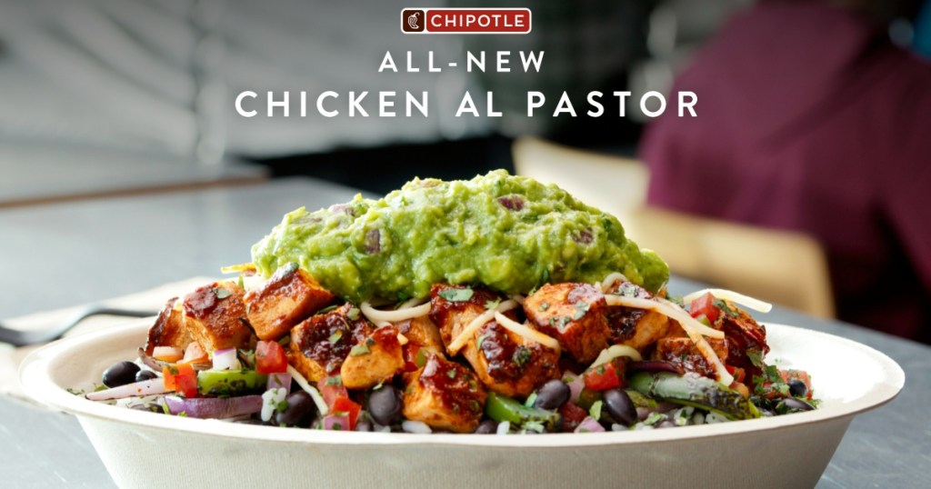 chicken al pastor with guacamole on top