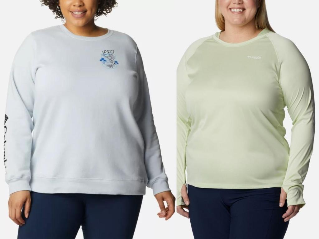 Columbia Women's Plus-Size PFG Crew Sweatshirt and Tee