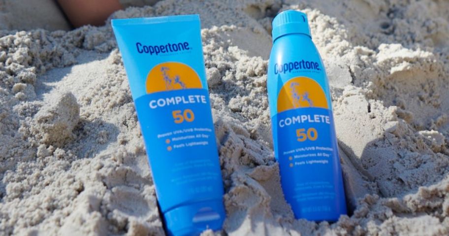 Coppertone Complete sunscreen in the sand