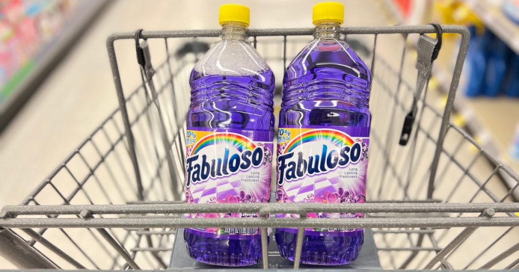 two large bottles of all-purpose cleaner in store cart
