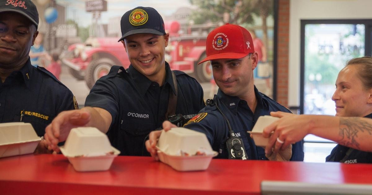 first responders getting sandwiches at firehouse subs