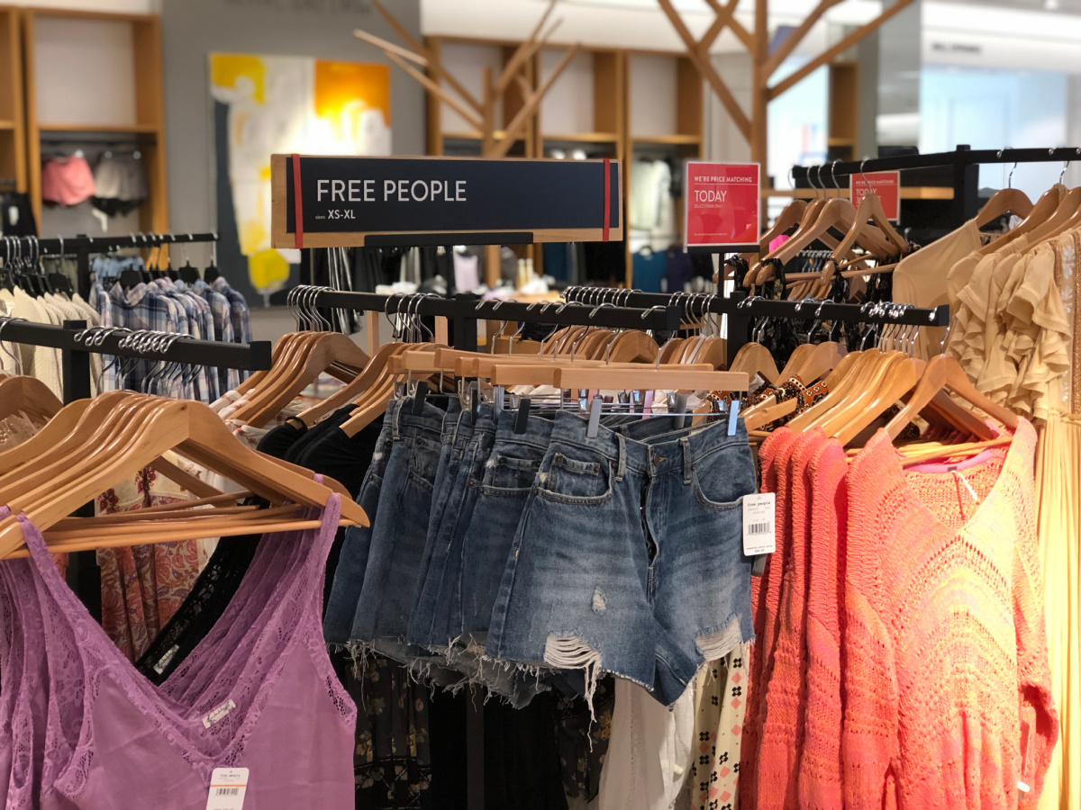 Free People sign and jean shorts at the Nordstrom Anniversary Sale