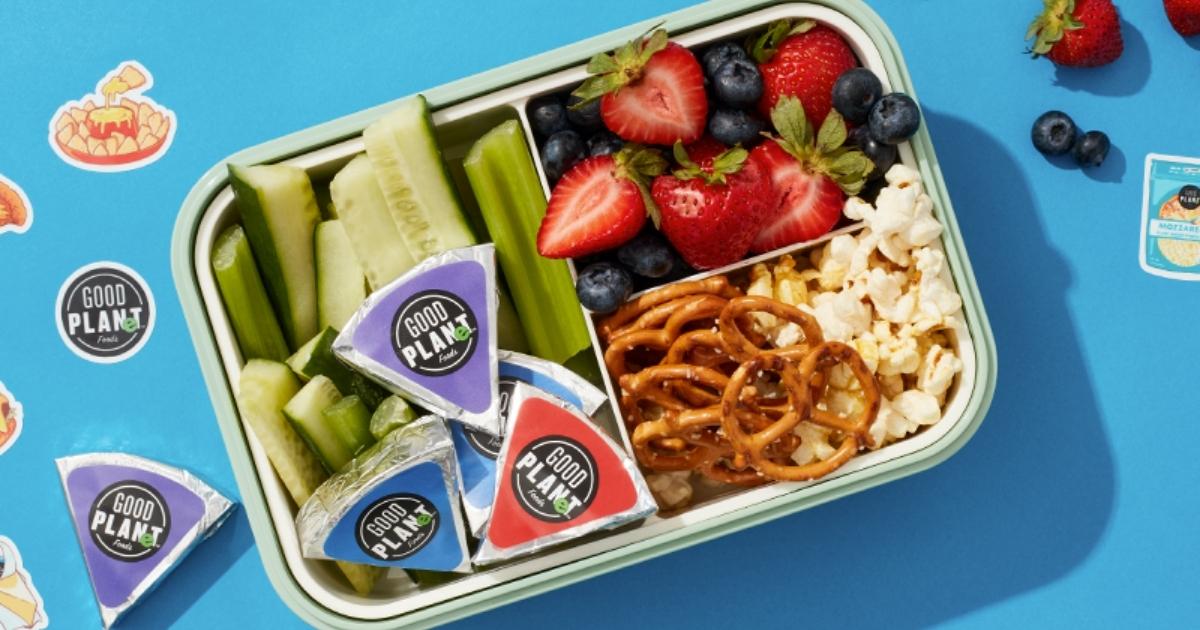 good planet cheese wedges in a bento box with other snacks