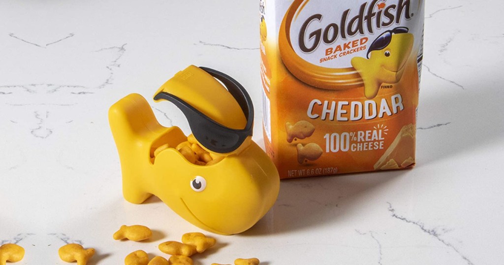 Goldfish snack container with sunglasses