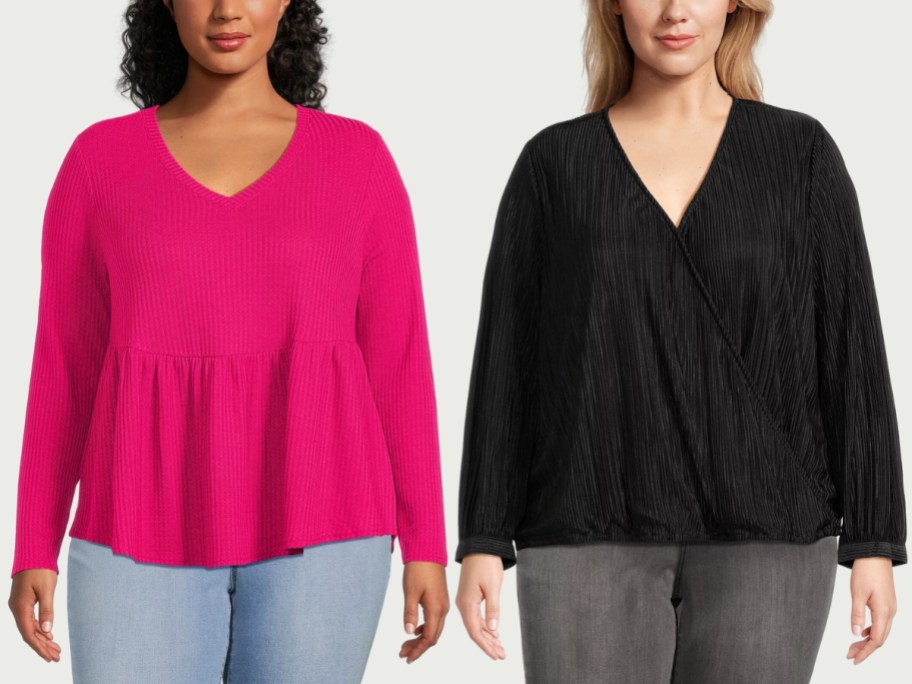plus sized women wearing long sleeve tops and pants
