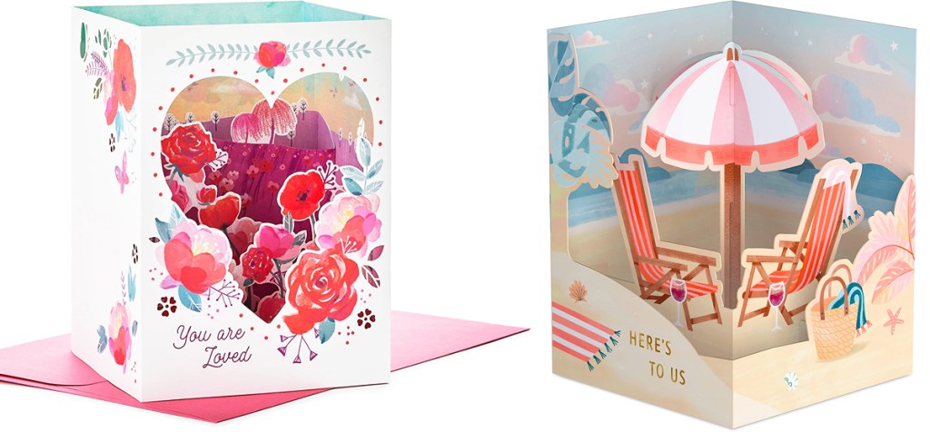 valentines day and beach scene pop up cards