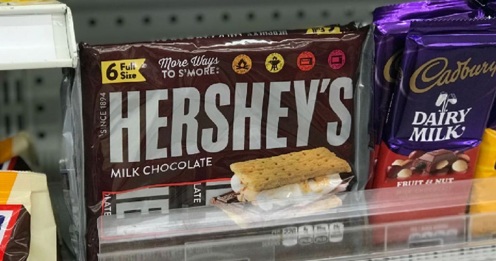 chocolate bars in pack on shelf
