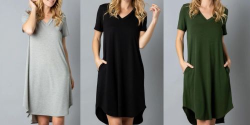 Comfy V-Neck Pocket Dress Only $14.99 Shipped (Regularly $30) | Plus-Sizes Included