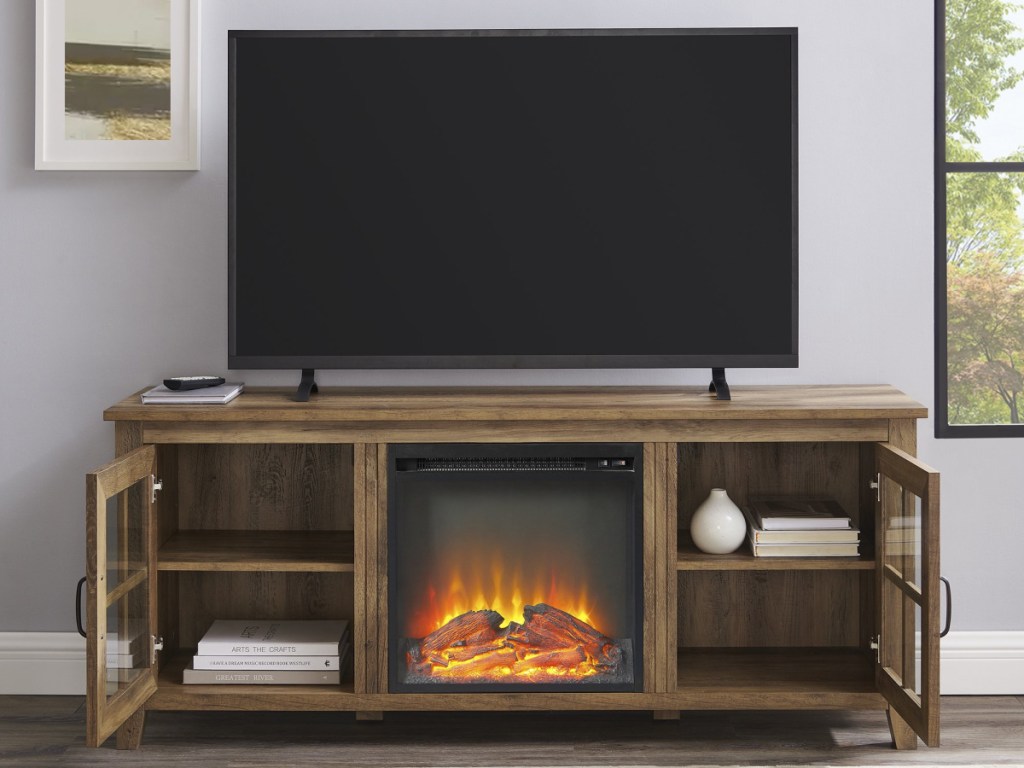 Manor Park Traditional Glass-Door Fireplace TV Stand