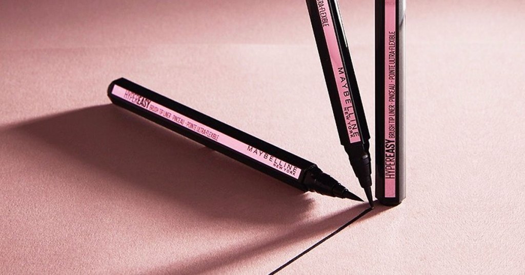 maybeline eyeliner pens on pink background