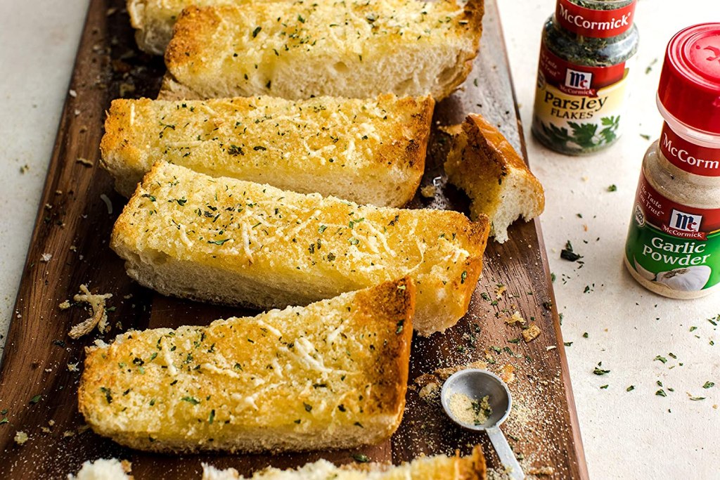 Mccormick Garlic next to garlic bread