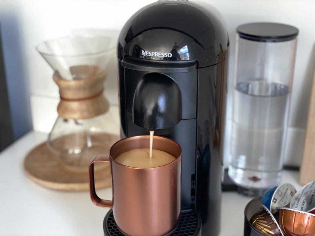 Nespresso VertuoPlus by Breville with copper mug