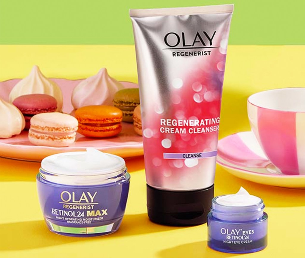 olay moisturizer, eye cream, and cleanser