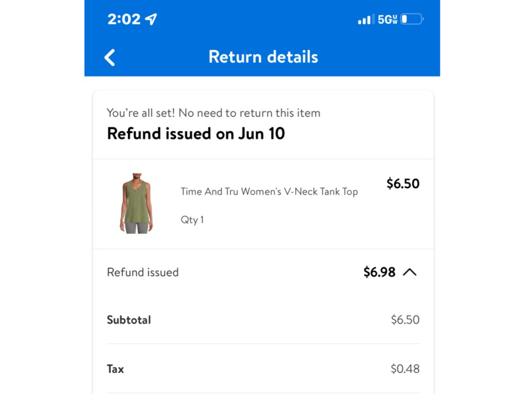 Return receipt from Walmart that shows returned item can be kept