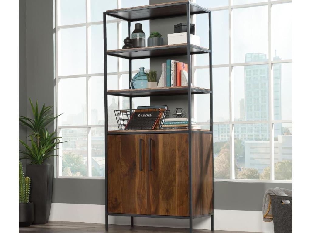 Sauder Nova Loft Metal & Wood 3-Shelf Bookcase w/ Cabinet