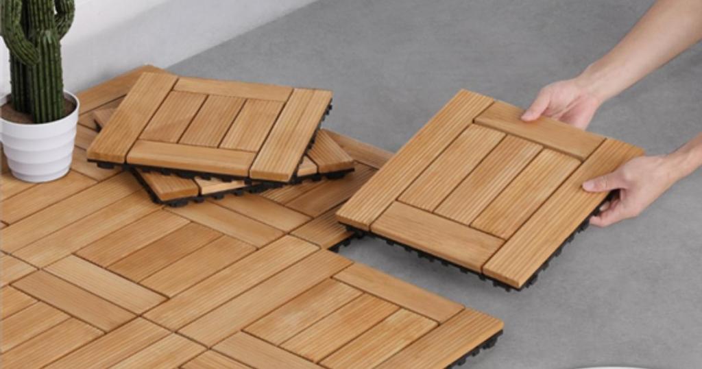 SmileMart Indoor & Outdoor Wood Flooring Tiles 27-Count