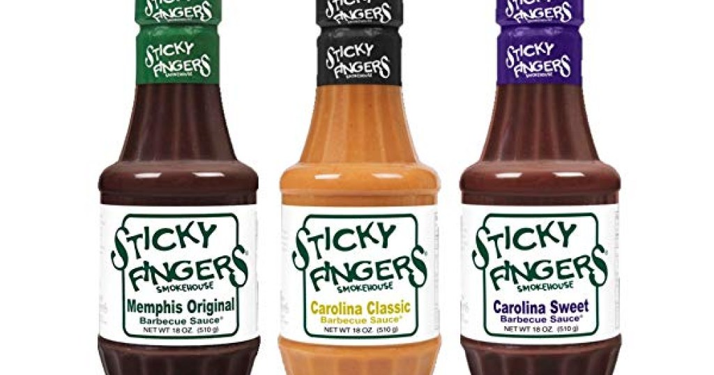 three bottles of barbecue sauce