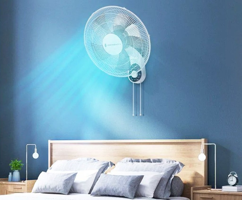 fan mounted on bedroom wall
