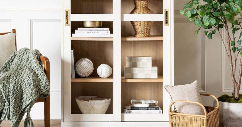 Target Home Decor Cabinet with various decor items inside
