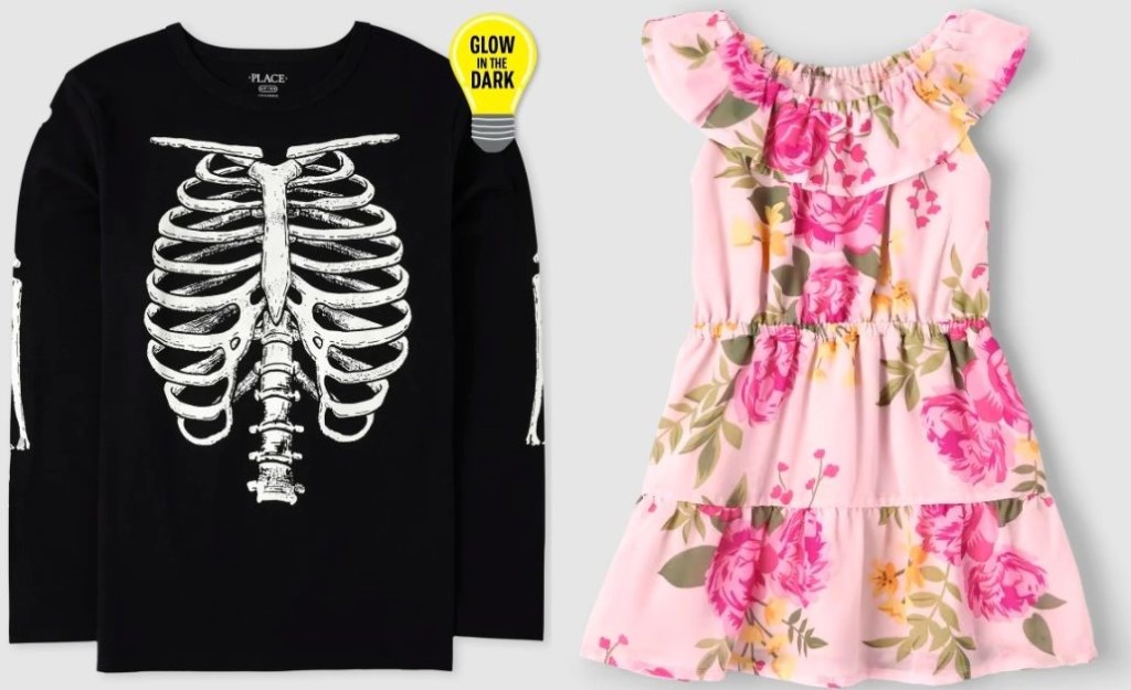 Glow in the dark skeleton shirt and a floral dress