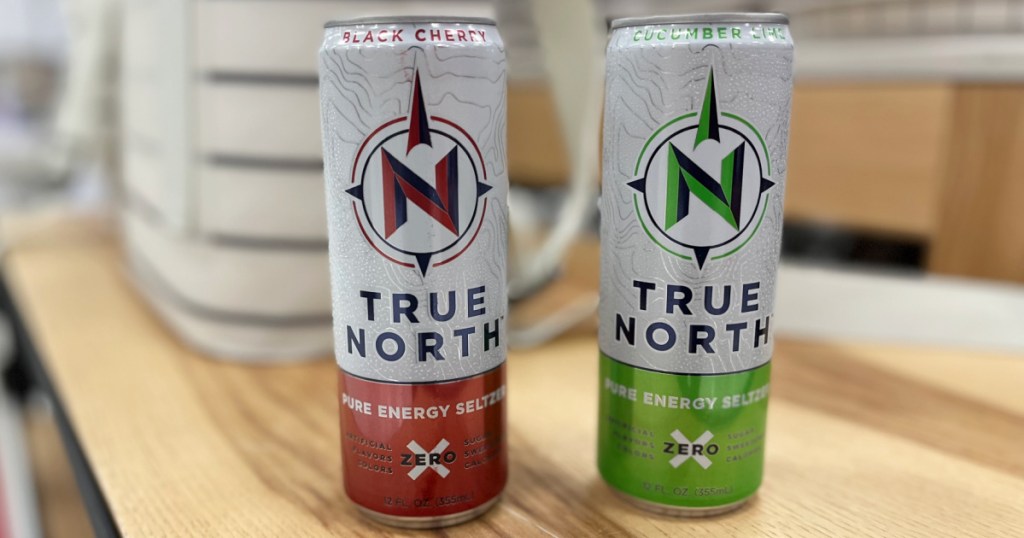 can of black cherry energy drink and cucumber lime energy drink in store