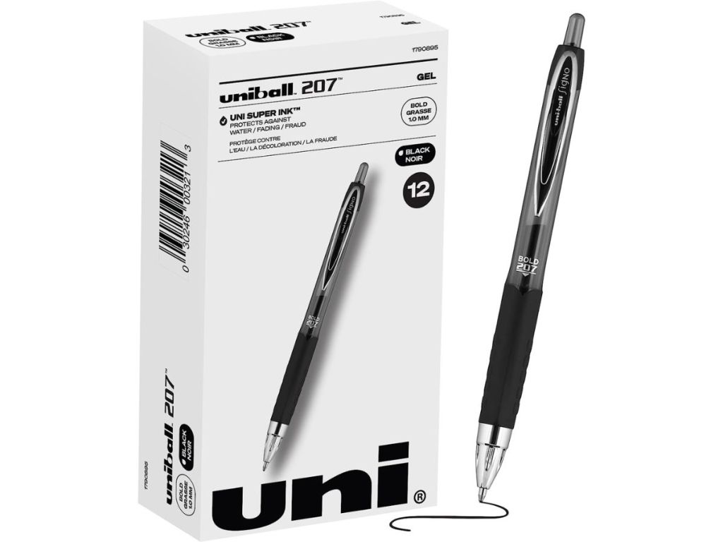 Uniball Gel Pens, 207 Signo Gel with 1.0mm Bold Point, 12 Count