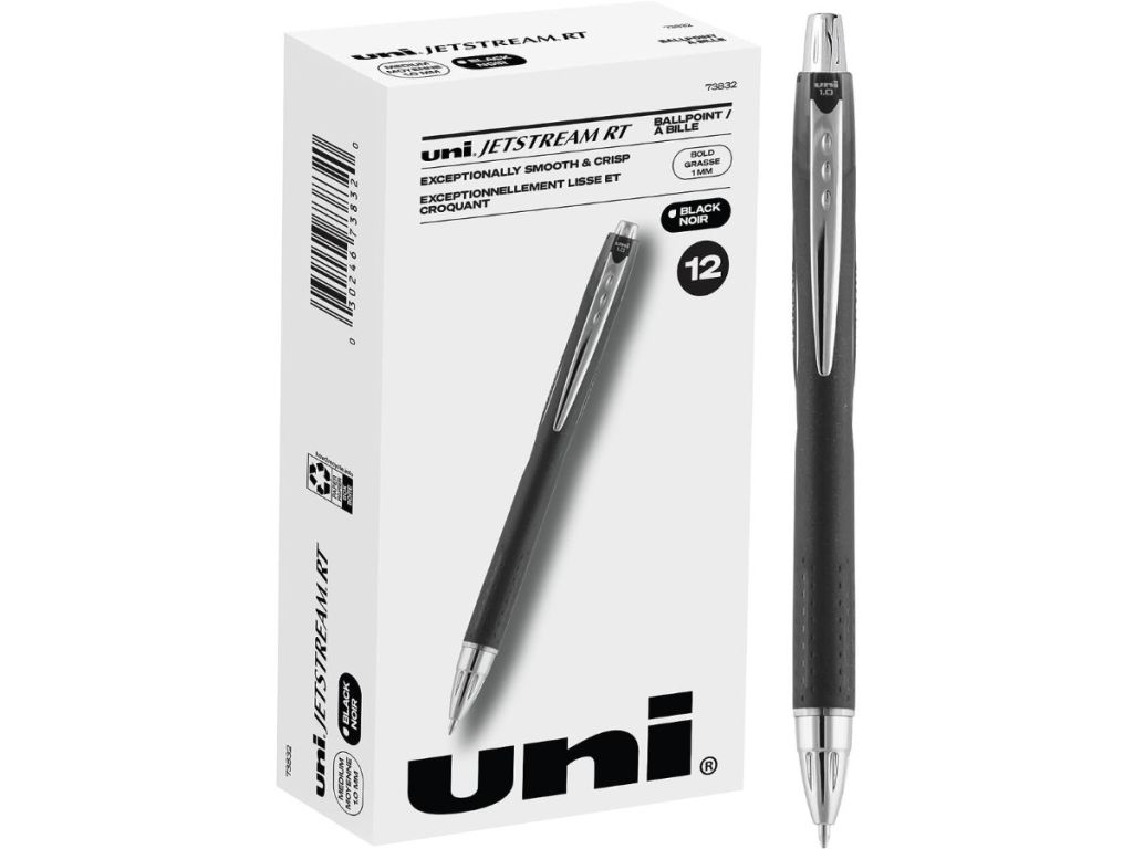 Uni-ball Jetstream RT Black 1.0mm Bold Pens, Ballpoint Pen 12 Pack