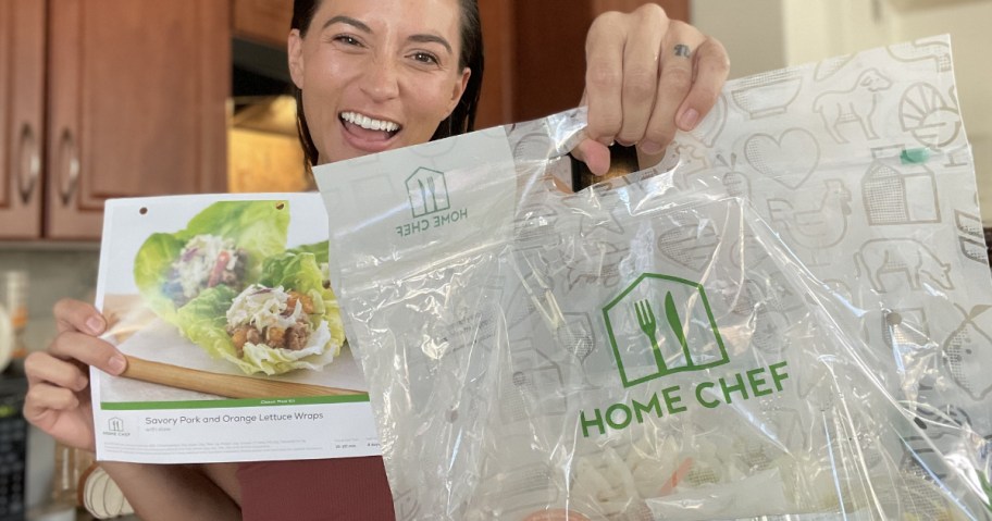 Woman holding Home Chef Bag